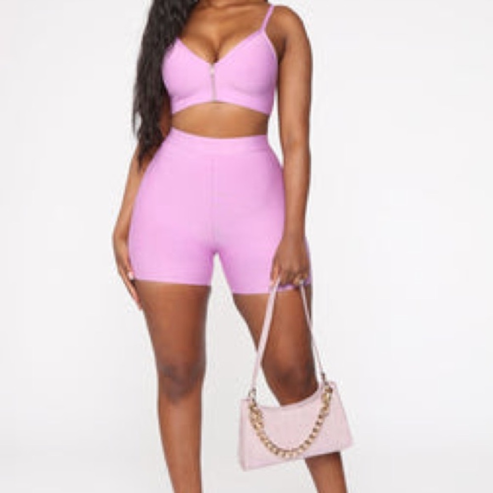 Chic Pink Crop Top and Shorts Set with Bag